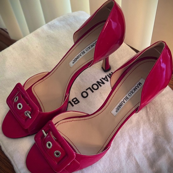 Manolo Blahnik Red Patent Leather D'Orsay Heels – Size 37.5 - Picture 1 of 5